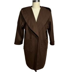 Mya Brown Wool ¾ Sleeve Wrap Hooded Oversized Coat with pockets M